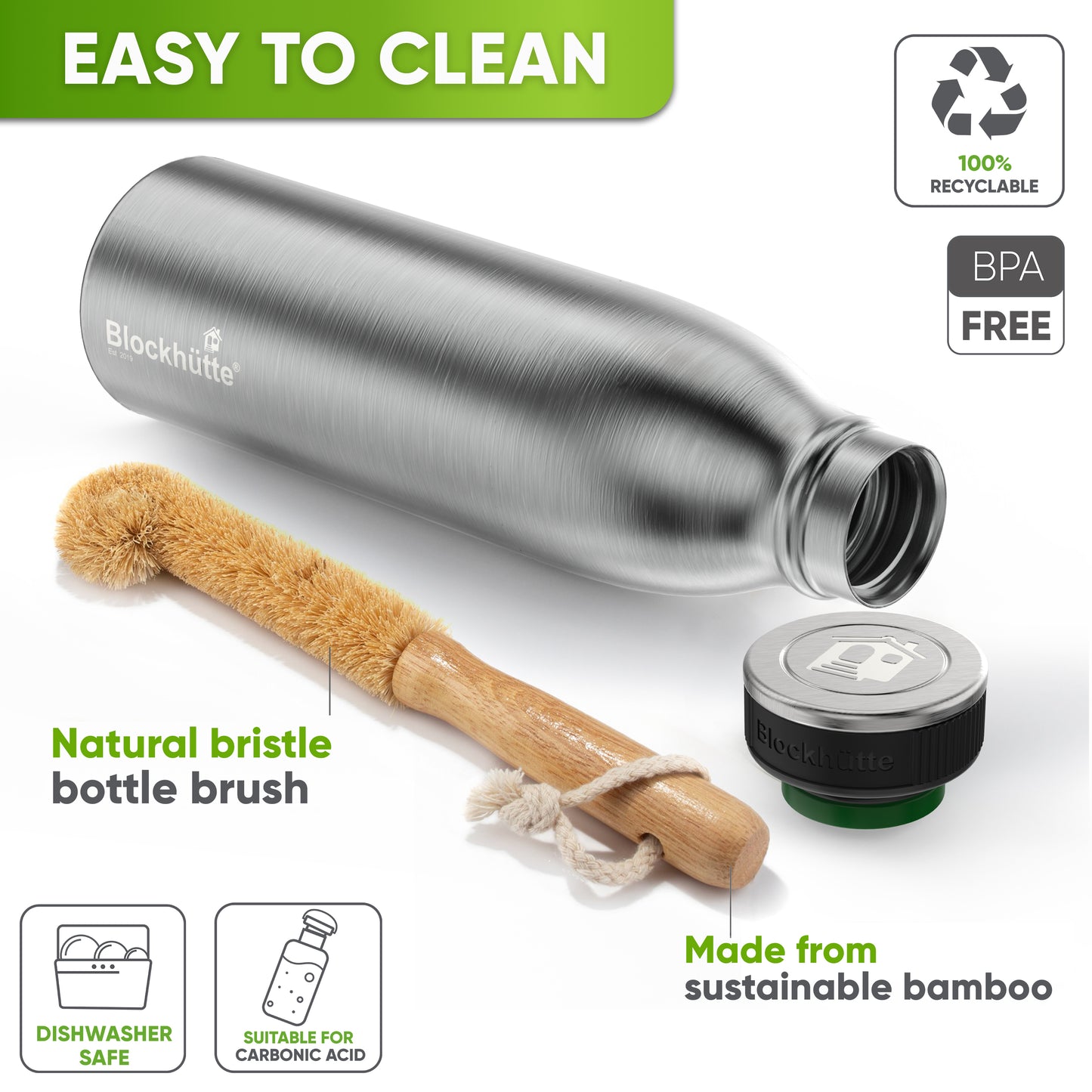 Premium Stainless Steel Sports Water Bottle with Cleaning Brush - Personalized